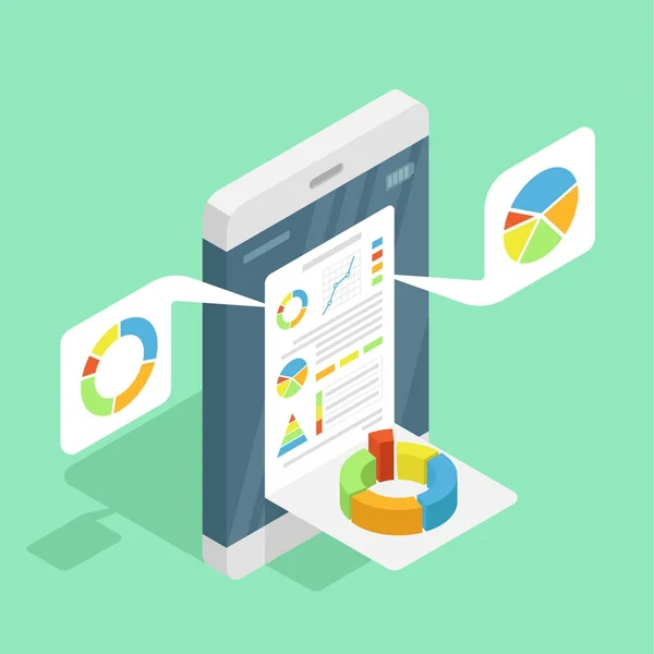 Dispositivo Móvil Con Varios Diagramas Gráficos Concepto Aplicación Móvil Para — Archivo Imágenes Vectoriales