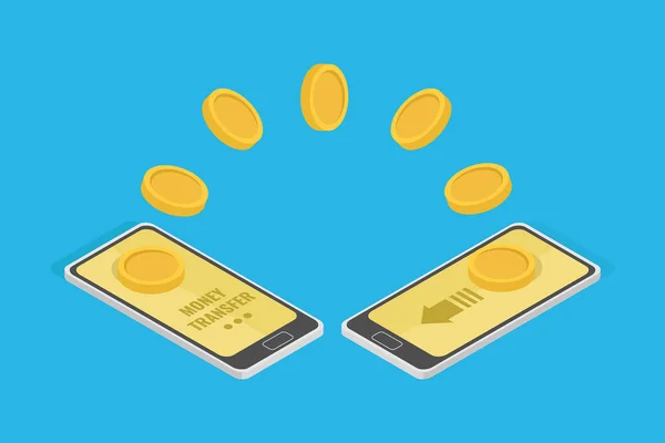 Zwei Mobile Geräte Senden Einander Geld Form Von Goldmünzen Commerce — Stockvektor