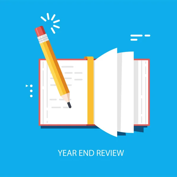 Year End Summary Review Vector Concept Notebook Pencil Writing Note — Stock vektor