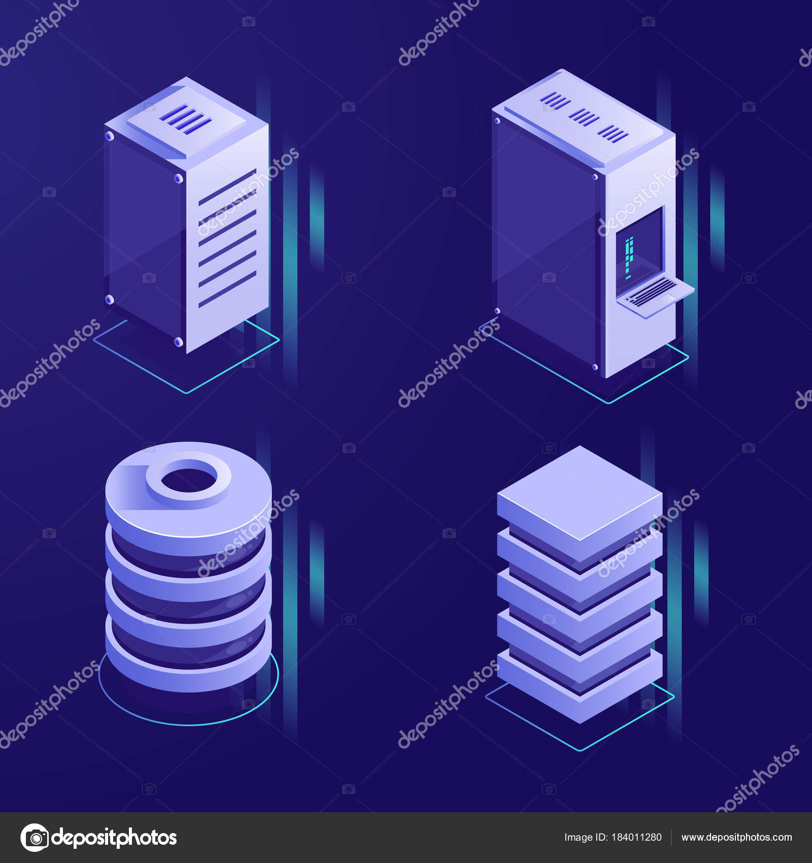 Set Headers Server Equipment Server Room Server Rack Database Vector