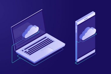 Açılış sayfası kavramı. Çözümleme verisi ve yatırım. İş başarı. Laptop ve Infographic elemanları ile mali bir daha gözden geçirme. 3D izometrik düz tasarım. Vektör çizim.