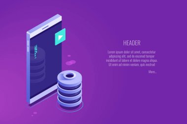 telefonda parmak izi duyumsal kavramı. Veri erişimi. Smartphone ekrandaki parmak izi. Vektör çizim 3d izometrik tarzı
