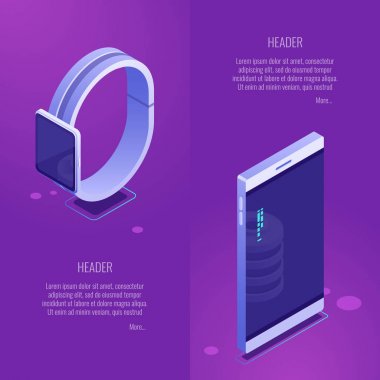 Mobil cihazlar için bulut hizmet kavramı. Upload ve download veri depolama işlemi. Vektör çizim 3d izometrik tarzı