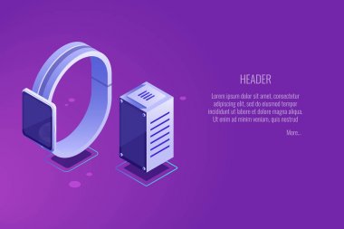 Mobil cihazlar için bulut hizmet kavramı. Upload ve download veri depolama işlemi. Vektör çizim 3d izometrik tarzı