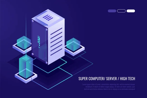 Header Mit Serverausstattung Serverraum Serverrack Und Datenbank Vektor Illustration Isometrischen — Stockvektor