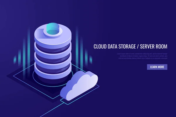 Kop Met Server Apparatuur Serverruimte Server Rack Database Vectorillustratie Isometrische — Stockvector