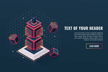 Oyun öğe simgesi totem, denetim noktası, dijital veri görselleştirme programı donanım karmaşık, elektronik ürünler izometrik vektör çizim kavramı