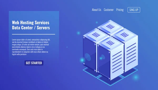 Serverruimte Isometrische Rack Icoon Website Hosting Diensten Datacenter Concept Vector — Stockvector