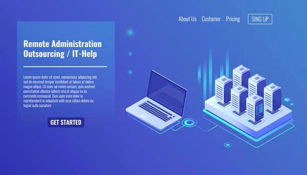 Servicio Administración Remota Concepto Externalización Ayuda Estante Sala Servidores Consulta — Archivo Imágenes Vectoriales