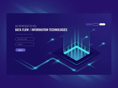 Veri akışı kavramı, bilgi teknolojileri, yüksek teknoloji izometrik vektör morötesi kavramı