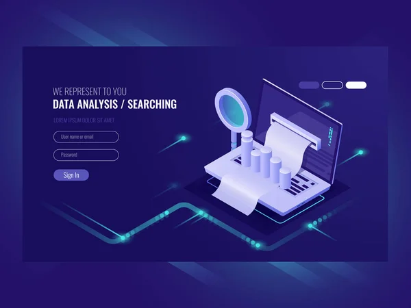 Data Analyse Infromatie Zoeken Datacenter Query Zoekmachine Optimalisatie Concept Site — Stockvector