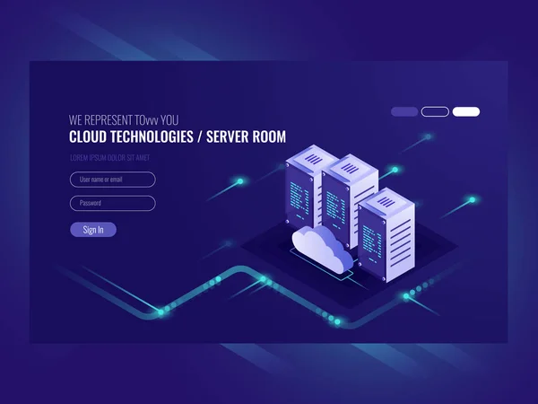 Cloud Datové Centrum Ikona Serverovny Zpracování Žádosti Informace Výpočetní Technika — Stockový vektor
