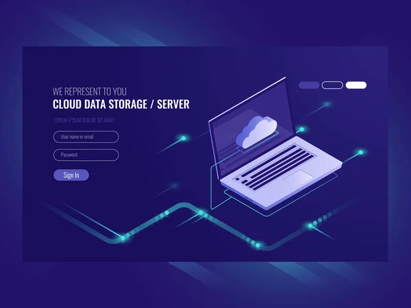 Cloud Data Storage Remote Data Access Backup Copy Services Open — Stock Vector