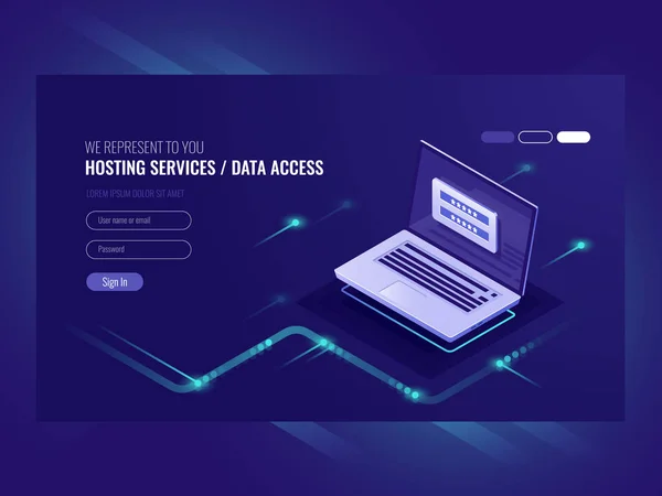 Hostingové Služby Uživatelský Autorizační Formulář Přihlašovací Heslo Registrace Notebook Síťová — Stockový vektor
