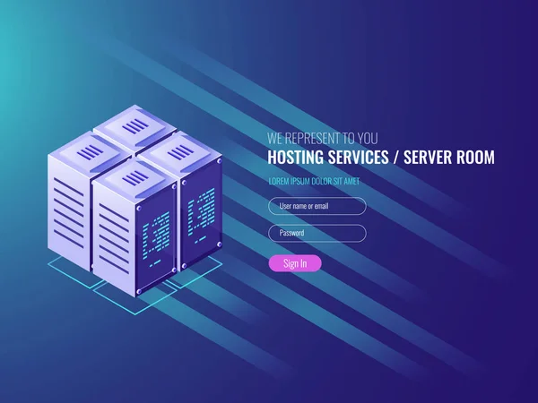 Rechenzentrum Serverraum Rakcs Rechenzentrumskonzept Form Des Benutzer Login Passworts Isometrischer — Stockvektor