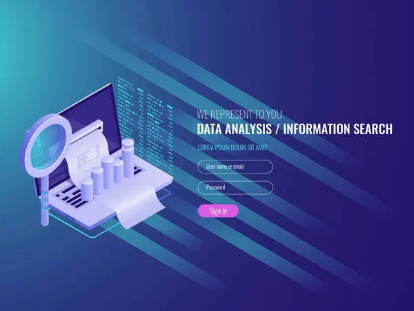 Rapporten Datorn Program För Statistik Och Analys Bärbar Dator Med — Stock vektor