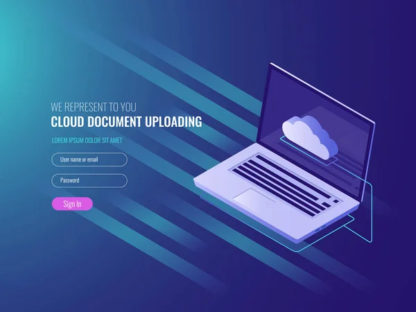 Cloud Document Uploading Concept Clous Server File Copy Storage Clone — Stock Vector