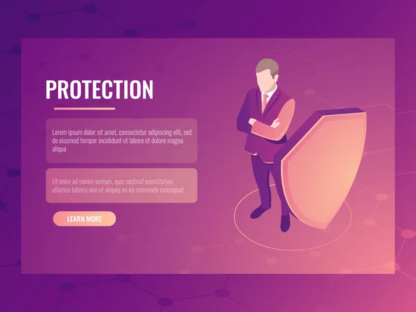 Vector Illustration Design Concept Finance Safety Risk Protection Businessman Shield — Stock Vector