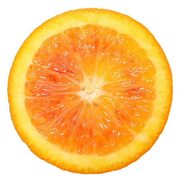 Moget slice orange ovanifrån isolerade — Stockfoto