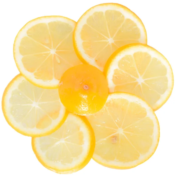 Maturo limone taglio vista dall'alto isolato — Foto Stock