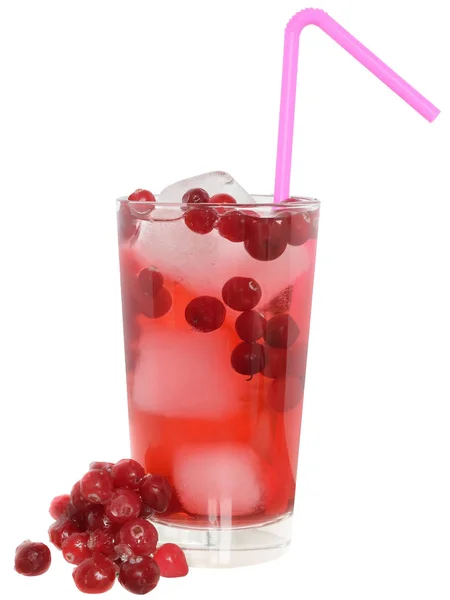 Cocktail with cranberry juice and ice cubes isolated — Stock Photo, Image