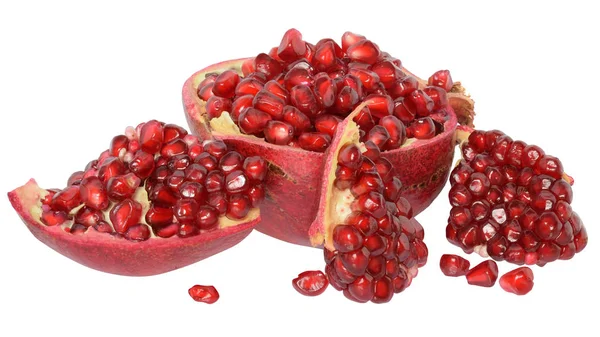 Cut the pomegranate with scattered grain isolated — Stock Photo, Image