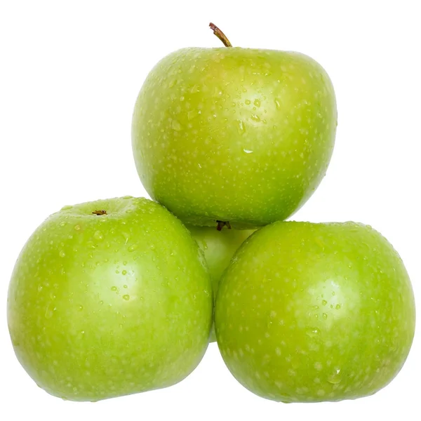 Zielone jabłko sterty na białym tle — Zdjęcie stockowe
