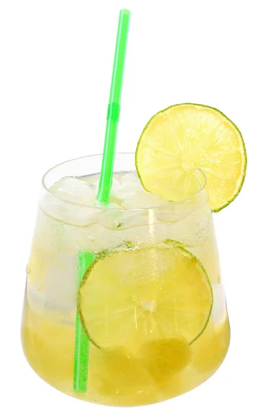 Lemonade with lime and ice cubes — Stock Photo, Image