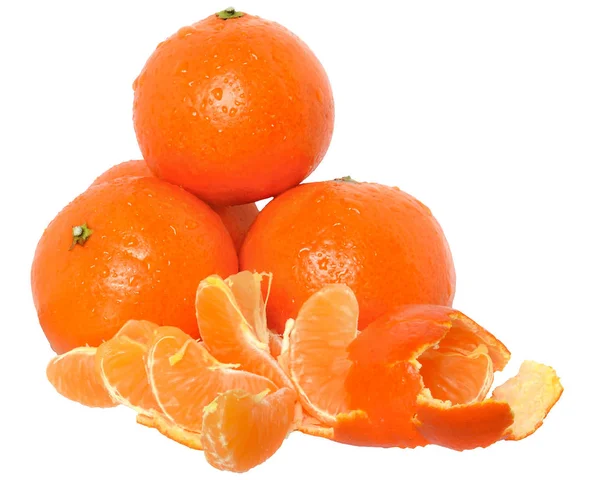 Ripe Cut Slice Tangerines Isolated White Background — Stock Photo, Image