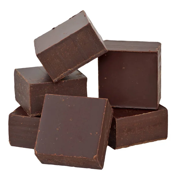 Cubos Chocolate Isolado Fundo Branco — Fotografia de Stock
