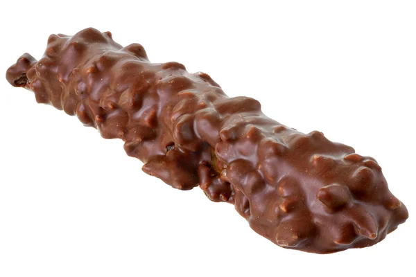 Barra de chocolate con cacahuete y arroz inflado aislado — Foto de Stock