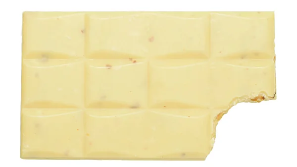 Chocolate branco com nozes de amêndoa inteiras vista superior Isolado — Fotografia de Stock