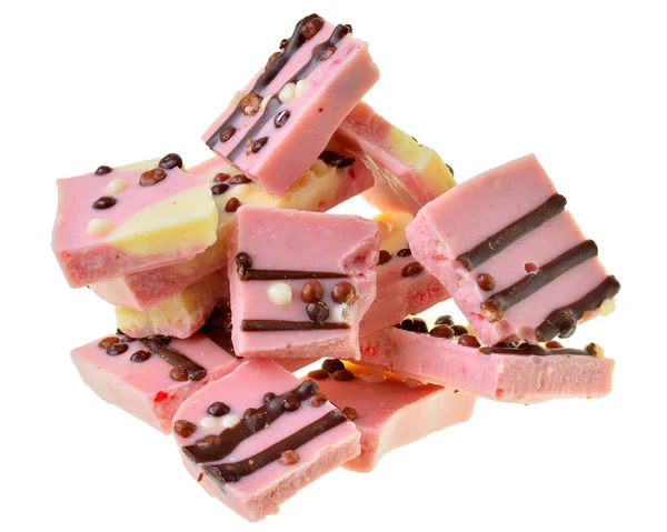 Roze chocolade met aardbeien en gekookte rijst geïsoleerd — Stockfoto