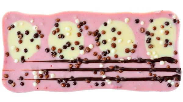 Chocolate rosa com morangos vista superior isolado — Fotografia de Stock