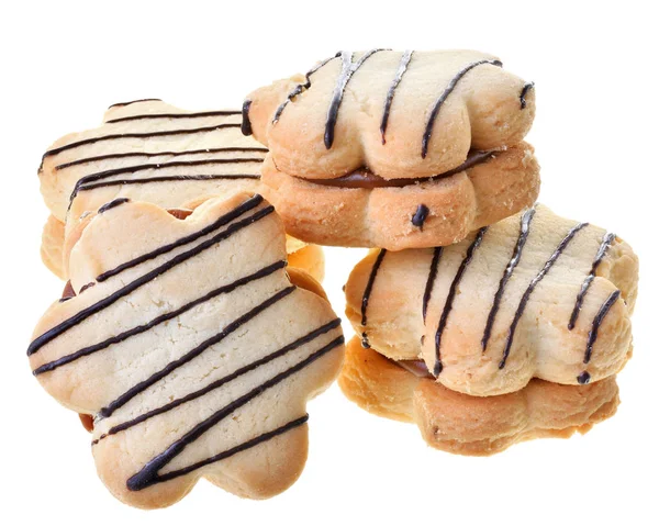 Cookies smörgås med choklad och vaniljsås isolerad — Stockfoto