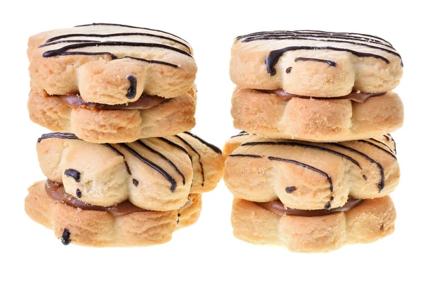 Cookies smörgås med choklad och vaniljsås isolerad — Stockfoto