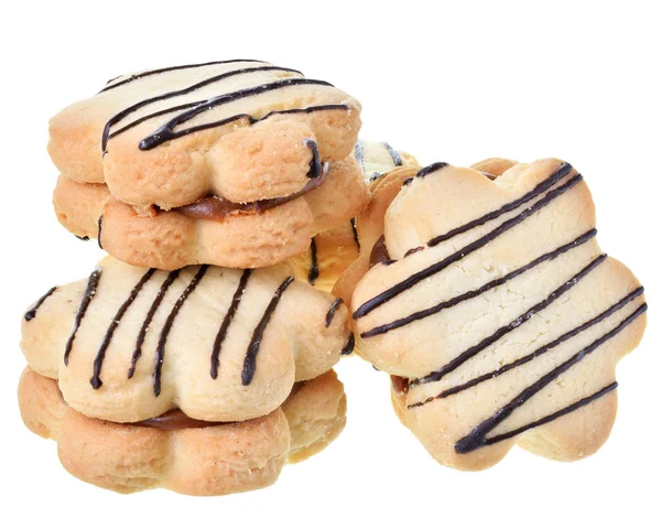 Cookies smörgås med choklad och vaniljsås isolerad — Stockfoto