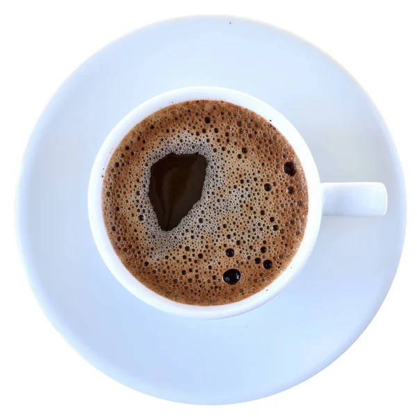 Fehér porcelán csésze kávé felülnézet elszigetelt — Stock Fotó