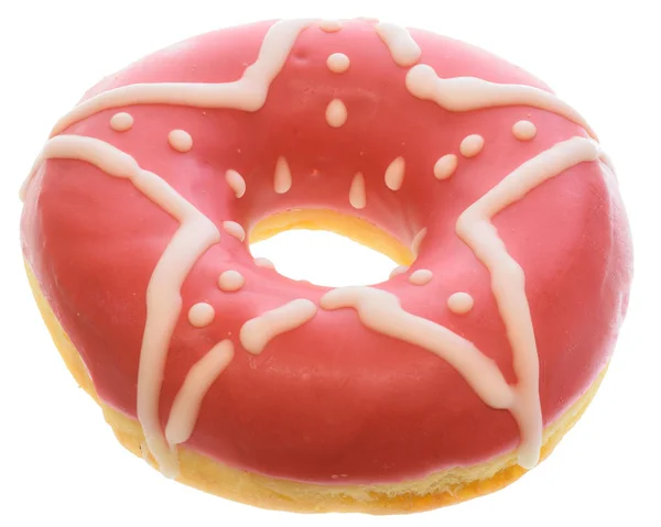 Пончик в рожевій глазурі з золотим декором Ізольовані — стокове фото