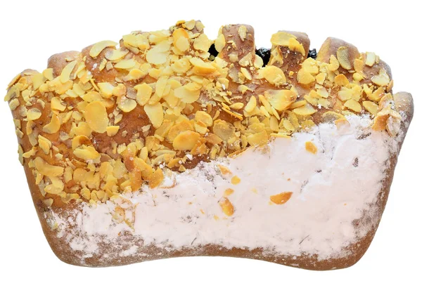 Süße Brötchen mit Puderzucker und Erdnusschips isoliert — Stockfoto