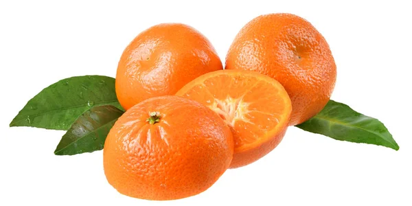 Mandarine Geschnitten Mit Blatt Isoliert Auf Weißem Hintergrund — Stockfoto