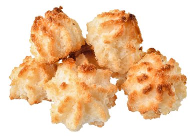 Beyaz arka planda izole edilmiş tatlı hindistan cevizli bisküvi.