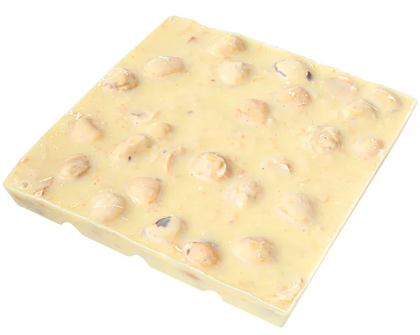 Witte Chocolade Met Hele Amandelnoten Bovenaanzicht Geïsoleerd Een Witte Achtergrond — Stockfoto