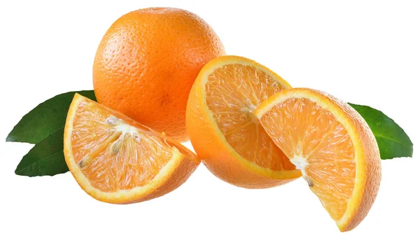 Orange Skiva Med Blad Isolerad Vit Bakgrund — Stockfoto