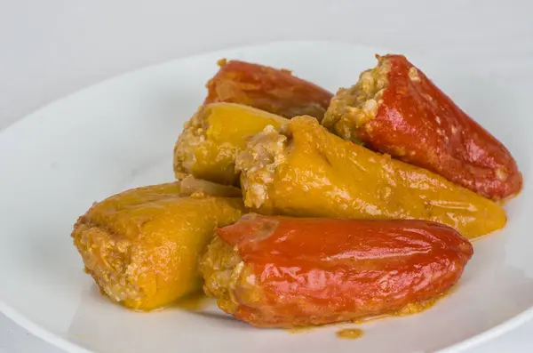 Stuffed Peppers White Plate — Stock Photo, Image