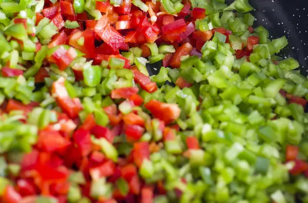 Paprika Stukjes Kruid Snijd Dobbelstenen Gebogen Roun Natuur Landbouw — Stockfoto