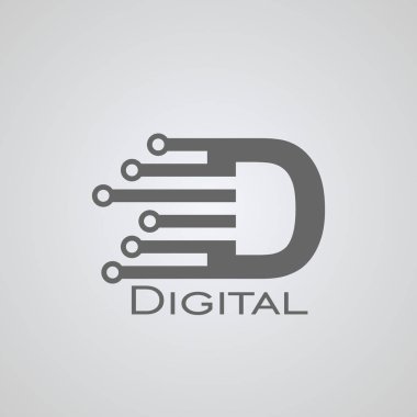 D digital logosu, teknoloji kavramı kalıp. vektör simgeler.