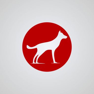 Köpek logo tasarımı, siluet köpek kırmızı daire, vektör simgeler.