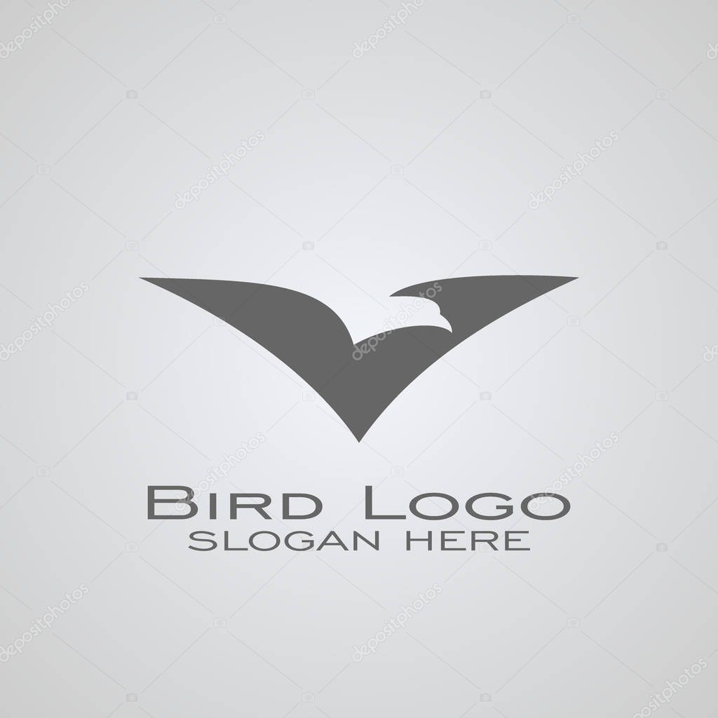 Bird logo design, bird silhouette shape letter v, creative logo design.