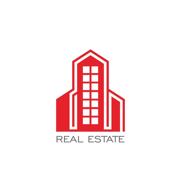 Real Estate Logo Budova Logo Logo Silueta Červenou Barvou — Stockový vektor